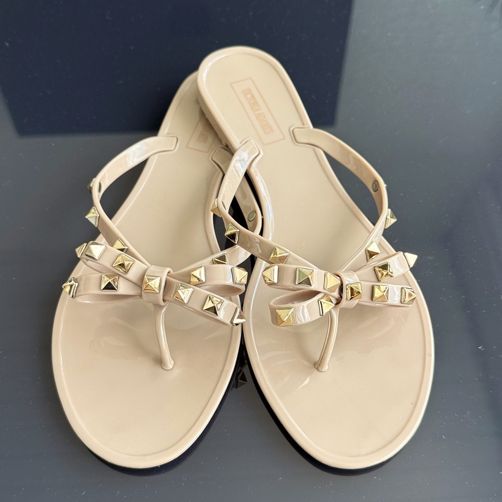 Beige Jelly Sandals with Gold Studs